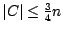 $\vert C\vert\leq \frac{3}{4} n$