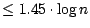 $\leq 1.45 \cdot \log n$