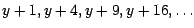 $y+1,y+4,y+9,y+16,\ldots$