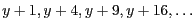 $y+1,y+4,y+9,y+16,\ldots$