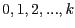 $0, 1, 2, ..., k$