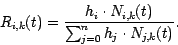 \begin{displaymath}
R_{i,k}(t) = \frac{h_i \cdot N_{i,k}(t)}{\sum_{j=0}^n h_j \cdot
N_{j,k}(t)}.
\end{displaymath}