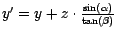 $ y' =y+z\cdot \frac{\sin (\alpha )}{ \tan ( \beta )}$