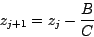 \begin{displaymath}
z_{j+1}=z_{j}- \frac{B}{C}
\end{displaymath}