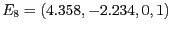 $E_8 = ( 4.358, -2.234, 0, 1)$