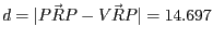 $d = \vert\vec{PRP} - \vec{VRP}\vert = 14.697$