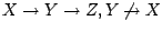 $ X \rightarrow Y \rightarrow Z, Y \not\rightarrow X$