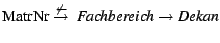 $ \mbox {{\rm MatrNr}} \stackrel{\not\leftarrow}{\rightarrow}
\mbox{ {\em Fachbereich}} \rightarrow \mbox {{\em Dekan}}$