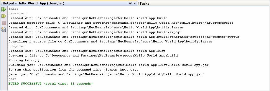 Output window showing results of building the HelloWorld project.