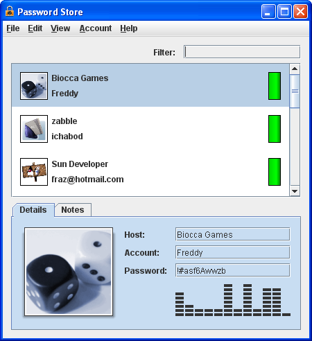 This is a picture of the PasswordStore demo in the Java look and feel.