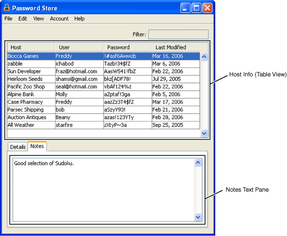 This is a picture of the PasswordStore demo in the table view.