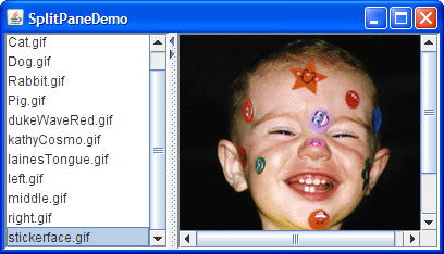 A snapshot of SplitPaneDemo