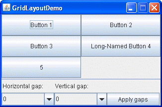 A snapshot of GridLayoutDemo