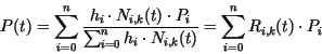\begin{displaymath}
P(t) =
\sum_{i=0}^n \frac{h_i \cdot N_{i,k}(t) \cdot P_i
}{...
...^n h_i \cdot N_{i,k}(t)
} =
\sum_{i=0}^n R_{i,k}(t) \cdot P_i
\end{displaymath}