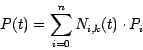 \begin{displaymath}
P(t)= \sum_{i=0}^{n} N_{i,k} (t) \cdot P_{i}
\end{displaymath}