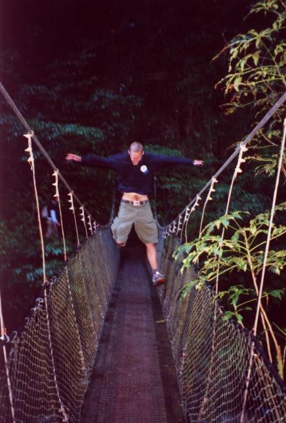Hartmut on a suspension bridge near Waitomo