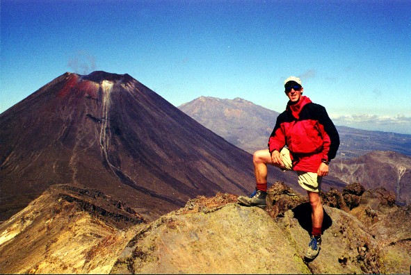 Colby on Tongariro, Mt. Ngauruhoe in background